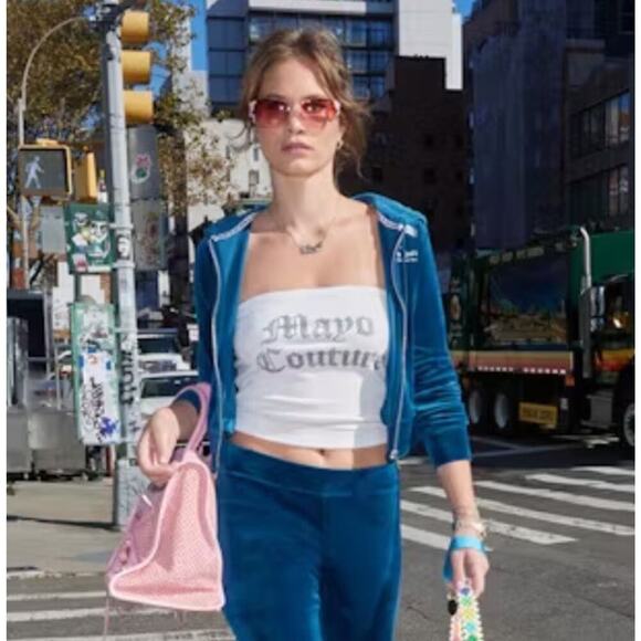 Juicy Couture x Kraft Real Mayo S Collab Velour Hoodie Blue Y2K NO Drawstring - Picture 5 of 16